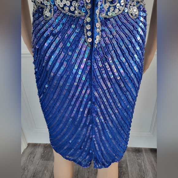 Brilliante By JA Blue & Silver Beaded Sequin Cocktail Dress - Size S - Picture 7 of 8